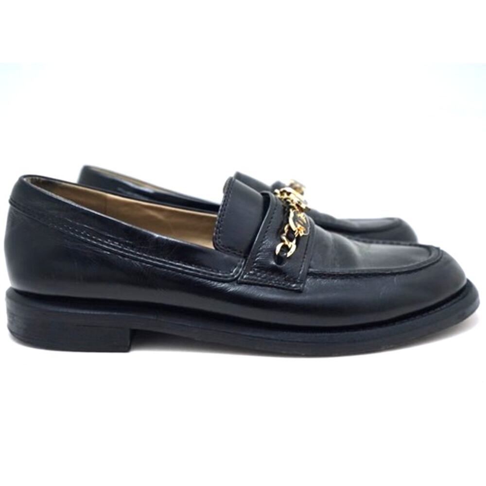Chanel Penny Loafers Moccasins Charms Black Womens 41C